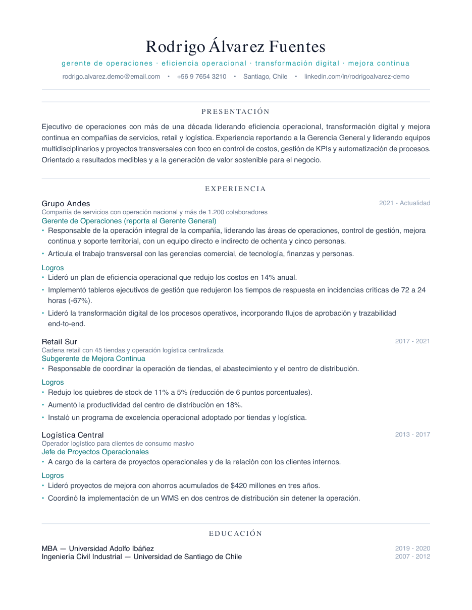 Ejemplo de CV de alta dirección