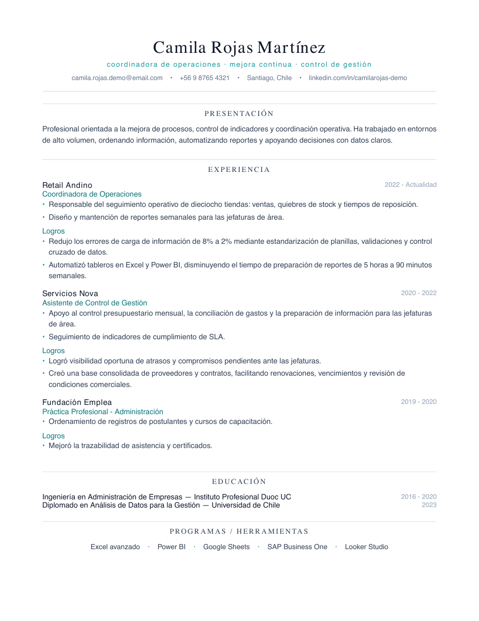 Ejemplo de CV incluido en el kit