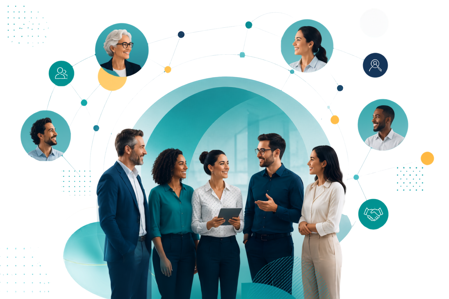 Equipo diverso de profesionales conectados — Más Humano